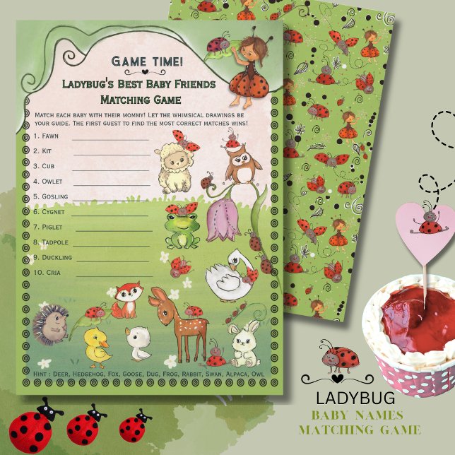 Hand-Drawn Ladybug & Friends Baby Animal Matching  Einladung (Hand-Drawn Ladybug & Friends Baby Animal Matching Invitation)