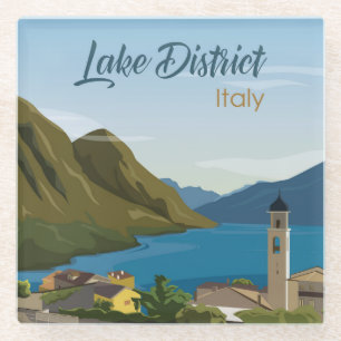 Hand Drawn Lake District Italien Landschaft Sketch Glasuntersetzer