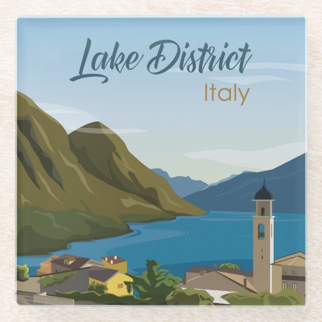 Hand Drawn Lake District Italien Landschaft Sketch Glasuntersetzer (Vorderseite)