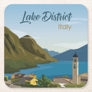 Hand Drawn Lake District Italien Landschaft Sketch Rechteckiger Pappuntersetzer
