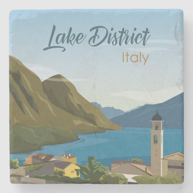 Hand Drawn Lake District Italien Landschaft Sketch Steinuntersetzer (Vorderseite)