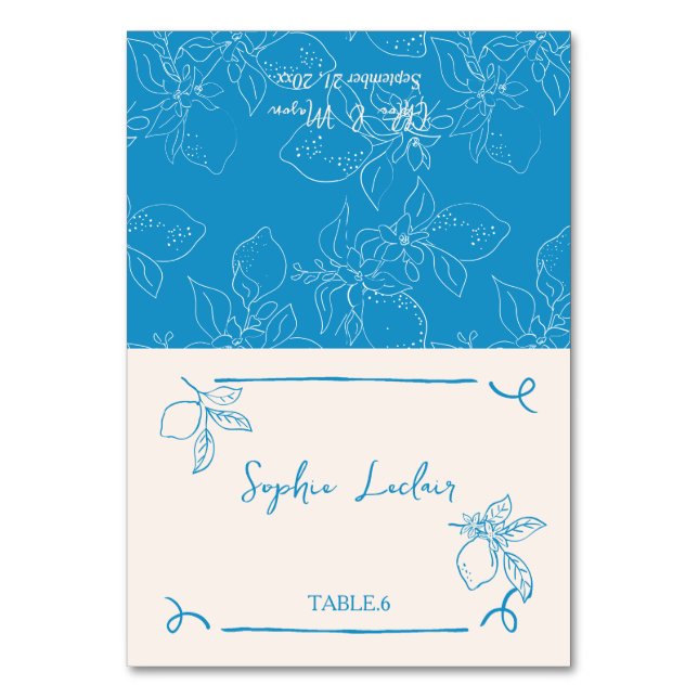 Hand Drawn Lemon Wedding Guest Platzkarte Tischnummer (Vorderseite)