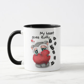Hand-Drawn Lemur Holding Big Red Heart Tasse