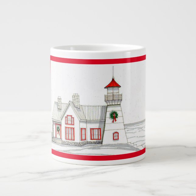 Hand Drawn Lighthouse Jumbo Weihnachtsfeierliche T Jumbo-Tasse (Vorderseite)