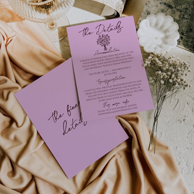 Hand Drawn Lilac Burgundy Floral Wedding Details Begleitkarte (Von Creator hochgeladen)
