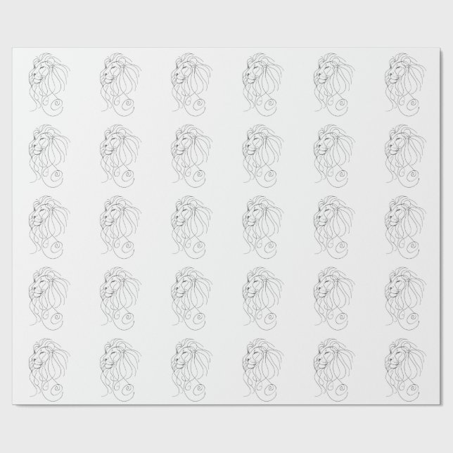 Hand Drawn Lion - Minimalist Line Art Geschenkpapier (Flach)