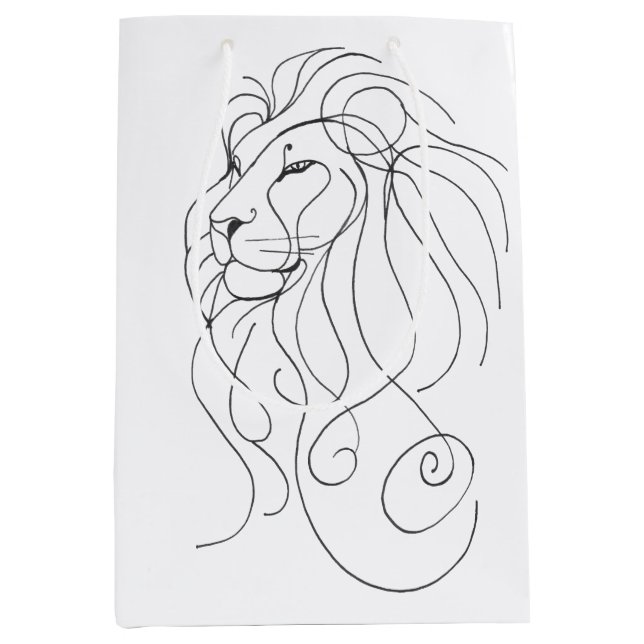 Hand Drawn Lion - Minimalist Line Art Mittlere Geschenktüte (Vorderseite)