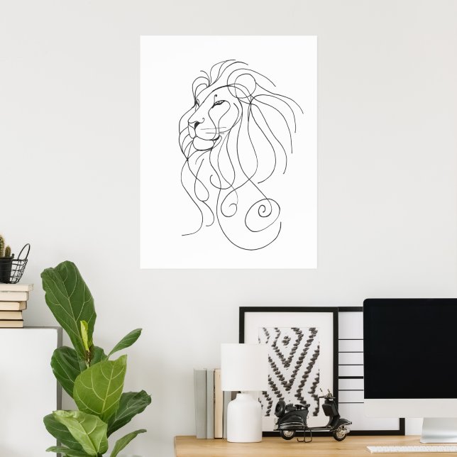 Hand Drawn Lion - Minimalist Line Art Poster (Heimbüro)