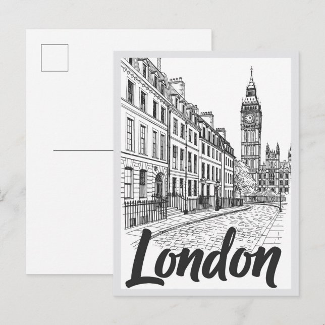 Hand drawn London Street Scene Landmark Postkarte (Vorne/Hinten)