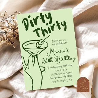 Hand Drawn Martini Dirty 30 Erwachsene Geburtstag Einladung