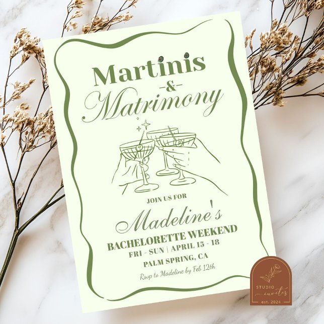 Hand Drawn Martinis und Matrimony Bachelorette Einladung (Von Creator hochgeladen)