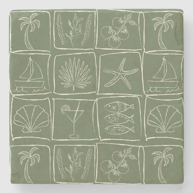 Hand-Drawn Mediterranean Faux Tile Olive Grove Steinuntersetzer (Vorderseite)