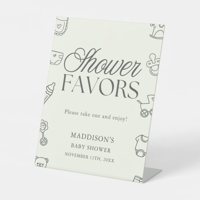 Hand Drawn Minimalist Baby Shower Favors Sockelschild (Vorderseite)
