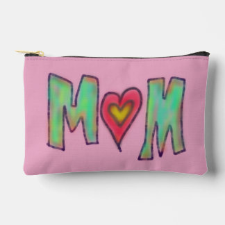 Hand Drawn MOM Pink Red Two Sided Zubehörtasche