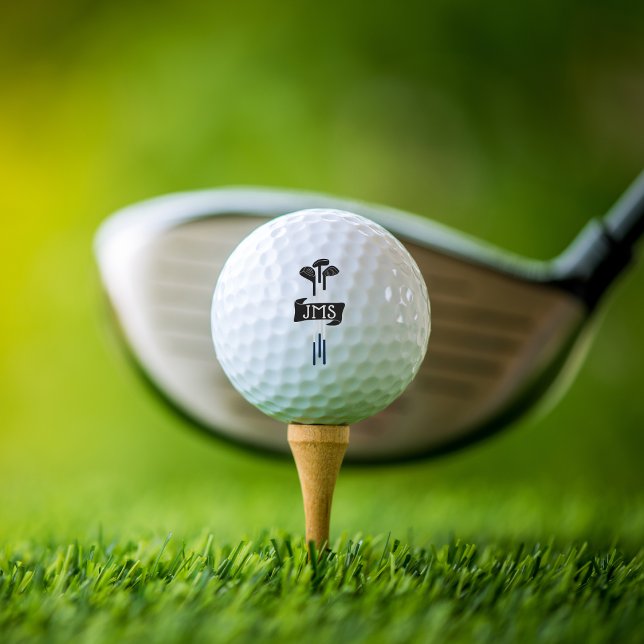 Hand-Drawn Monogrammed Modern Golf Clubs Custom Golfball (Hand-drawn golf clubs with modern style.)