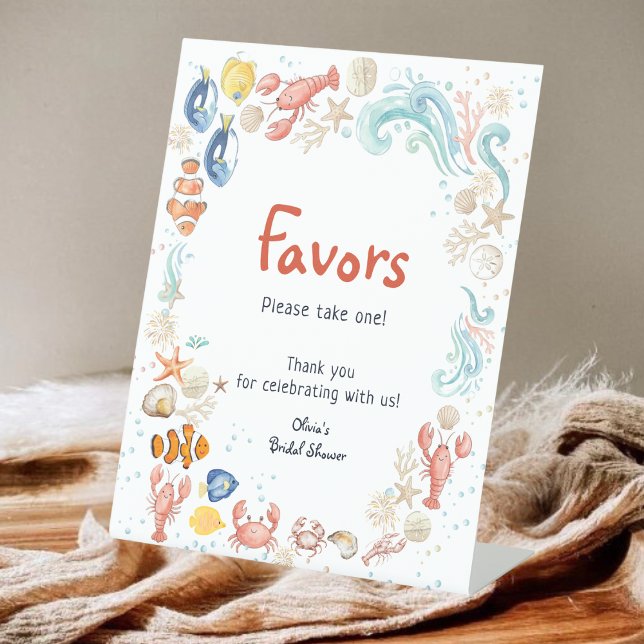 Hand-drawn ocean She Is Catch Bridal Shower Favor  Sockelschild (Von Creator hochgeladen)