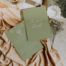 Hand Drawn Olive Green Floral Wedding Details Begleitkarte