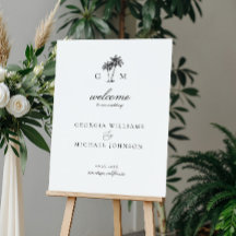 Hand Drawn Palm Tree Monogram Wedding Welcome Sign