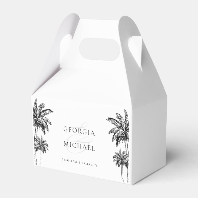 Hand Drawn Palm Trees Boho Beach Names Wedding Geschenkschachtel (Vorderseite)