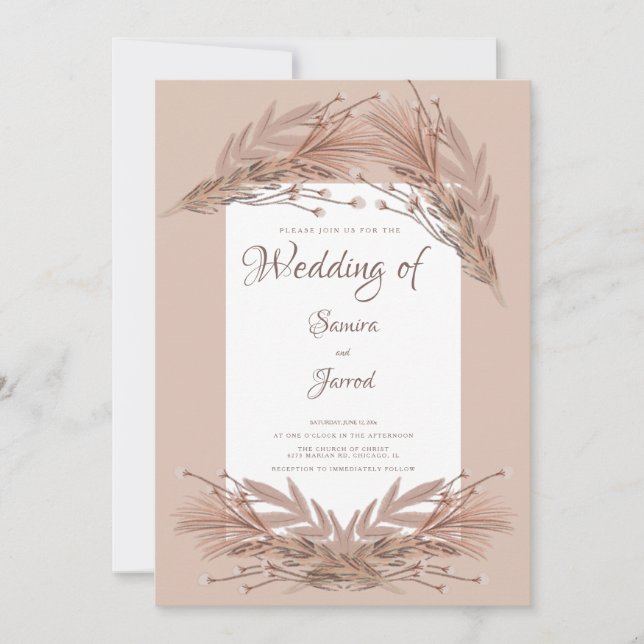 Hand Drawn Pampas Earthy Botanical Wedding Einladung (Vorderseite)
