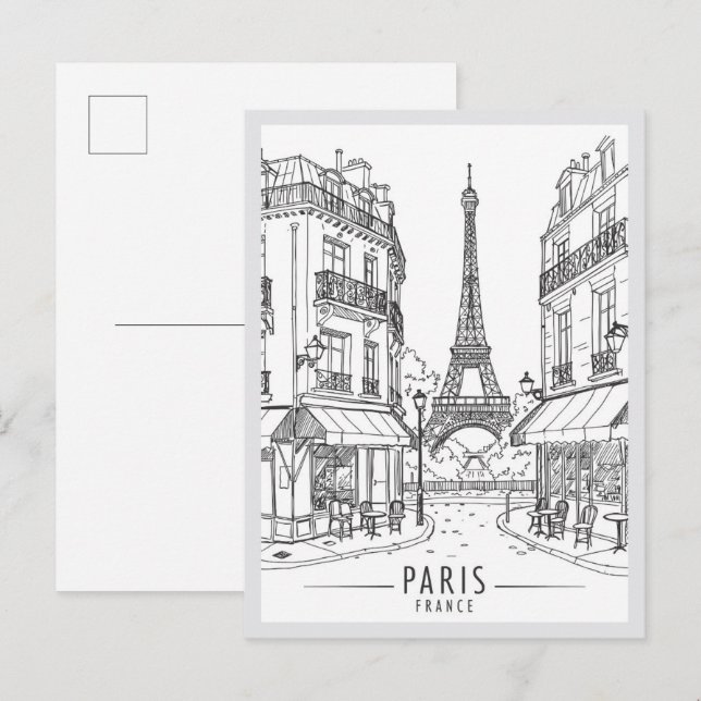 Hand drawn Paris France Scene Landmark Postkarte (Vorne/Hinten)