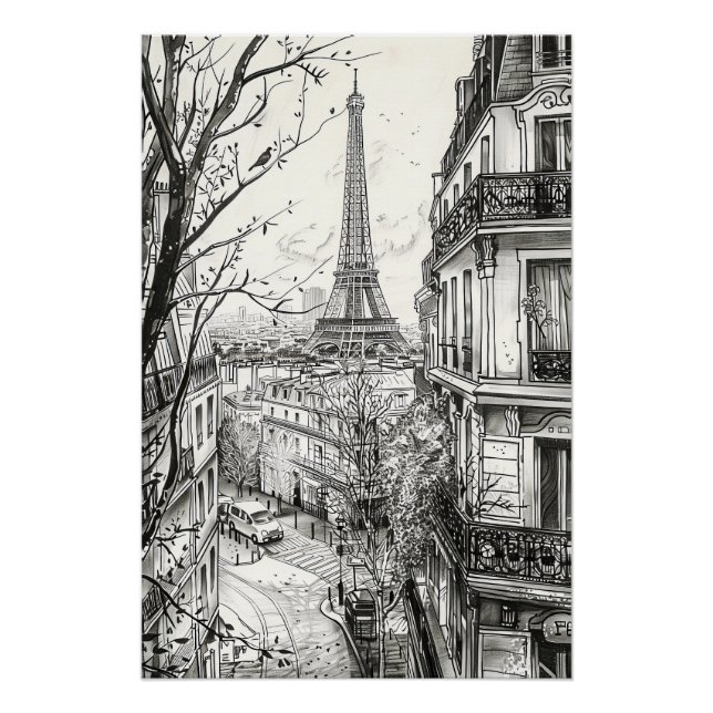 Hand Drawn Paris Szenen Poster (Vorderseite)