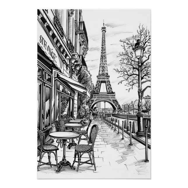 Hand Drawn Paris Szenen Poster (Vorderseite)