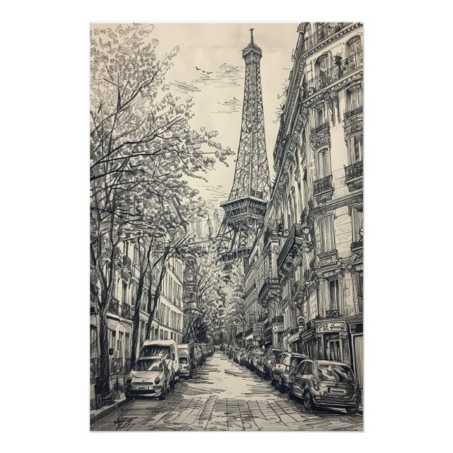 Hand Drawn Paris Szenen Poster (Vorderseite)