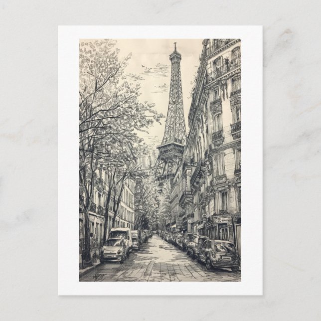 Hand Drawn Paris Szenen Postkarte (Vorderseite)