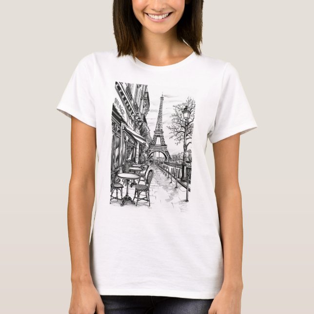 Hand Drawn Paris Szenen T-Shirt (Vorderseite)