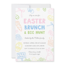 Hand Drawn Pastel Easter Brunch & Egg Hunt Invites
