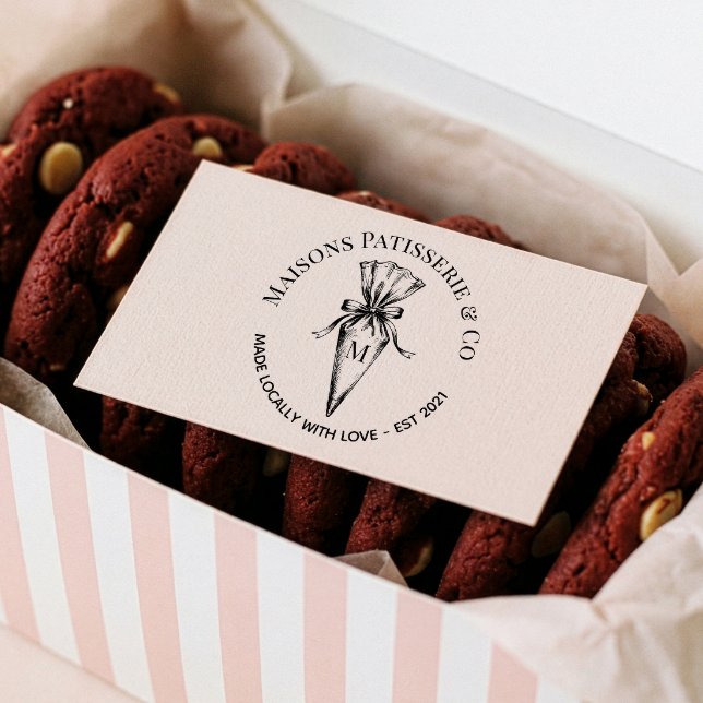 Hand Drawn Pastry Piping Bag Monogram Bakery Shop Gummistempel (Hand Drawn Pastry Piping Bag Monogram Bakery Shop Rubber Stamp)