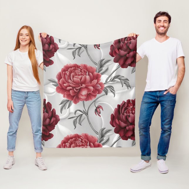 Hand-Drawn Peony Fleece Blanket – Elegant Crimson  (Beispiel)