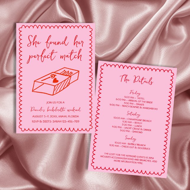 Hand Drawn Perfect Match Pink Bachelorette Wochene Einladung (Hand Drawn Perfect Match Pink Bachelorette Weekend Invitation)