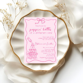 Hand Drawn Pink Bottle Champagne Tower Baby Shower Einladung