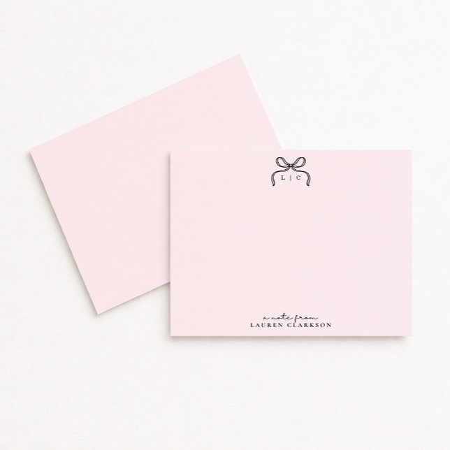 Hand Drawn Pink Bow Monogram Note Card Einladung (Von Creator hochgeladen)