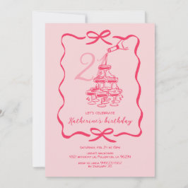 Hand Drawn Pink Champagne 21st Birthday Party Einladung