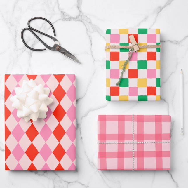 Hand Drawn Pink Christmas Geometric Geschenkpapier Set (Vorderseite)
