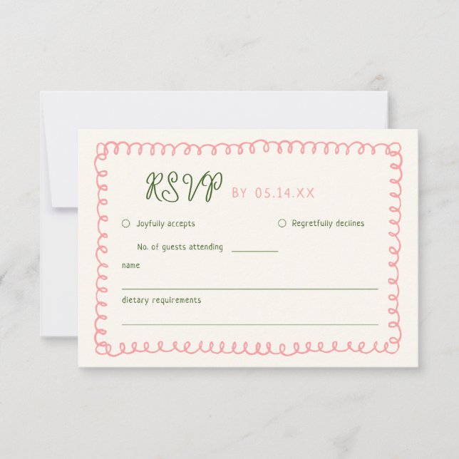 Hand Drawn Pink Green French Fusion RSVP Karte (Vorderseite)