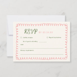 Hand Drawn Pink Green French Fusion RSVP Karte