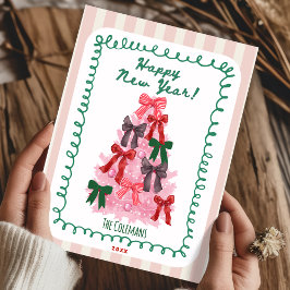 Hand Drawn pink green new year tree greetings Feiertagskarte