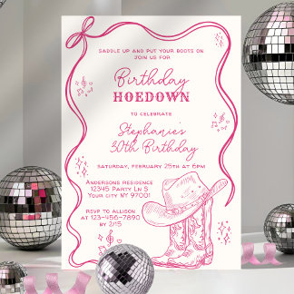 Hand Drawn Pink Western Birthday Hoedown Party Einladung