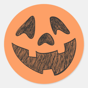Hand Drawn Pumpkin Face Runder Aufkleber