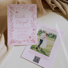 Hand Drawn QR Code Floral Garden Photo Wedding Einladung