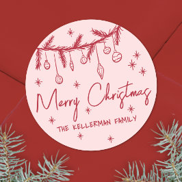 Hand Drawn Quirky Frohe Weihnachten Runder Aufkleber