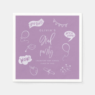 Hand Drawn Quirky Lila Grad Party Serviette