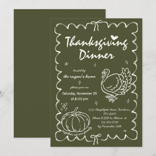 Hand Drawn Quirky Pumpkin Türkei Erntedank Einladung
