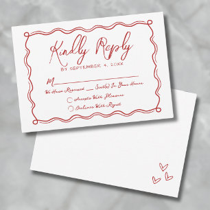 Hand Drawn Quirky Red Whimsical Wedding RSVP Karte