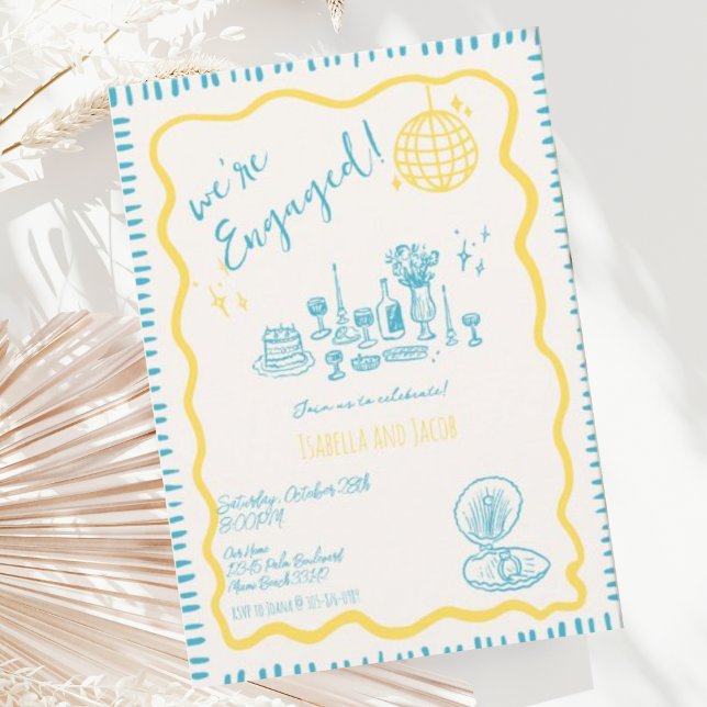 Hand Drawn Quirky Wavy Engagement Party Einladung (Von Creator hochgeladen)