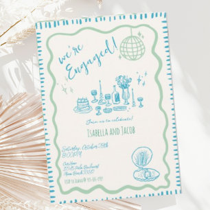 Hand Drawn Quirky Wavy Engagement Party Einladung